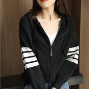 Wool Cardigan Casual Loose Knit Zipper Coat Hooded