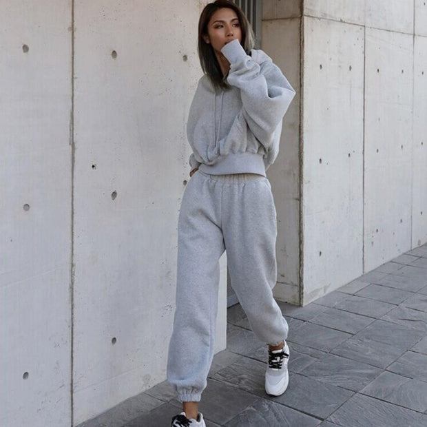 Two Piece Long Sleeve Hooded Sweatshirt Pants Set