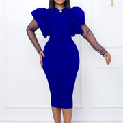 Doll Neck Mesh Splice Fitted Dress