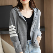 Wool Cardigan Casual Loose Knit Zipper Coat Hooded