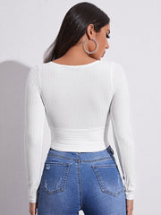 V-Collar Ribbed Knitted Skinny Top