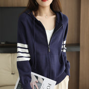 Wool Cardigan Casual Loose Knit Zipper Coat Hooded