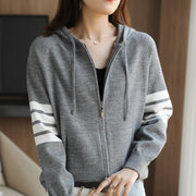 Wool Cardigan Casual Loose Knit Zipper Coat Hooded